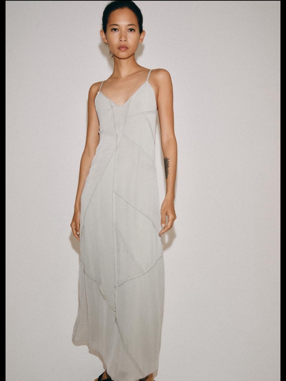 Zara Light Gray Spaghetti-Strap Maxi Dress